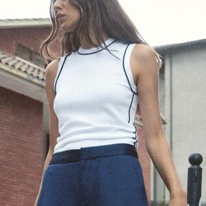 ZARA Knit Sweater with Contrast Navy Piping